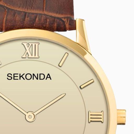 Mens gold deals watch leather band